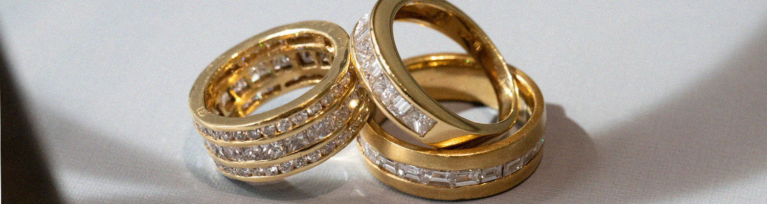 Stackable Gold Wedding Bands for Women with Diamonds