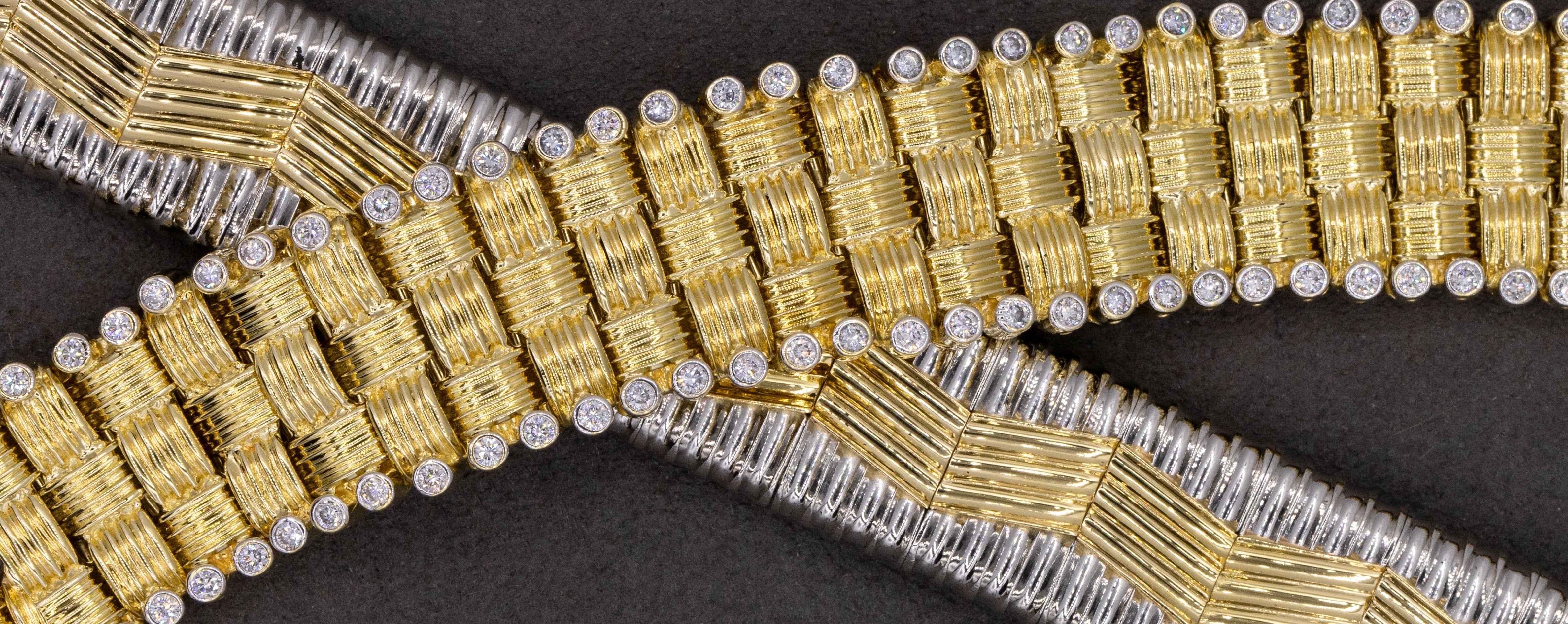 Two Bracelets with Gold Patterns and Diamonds