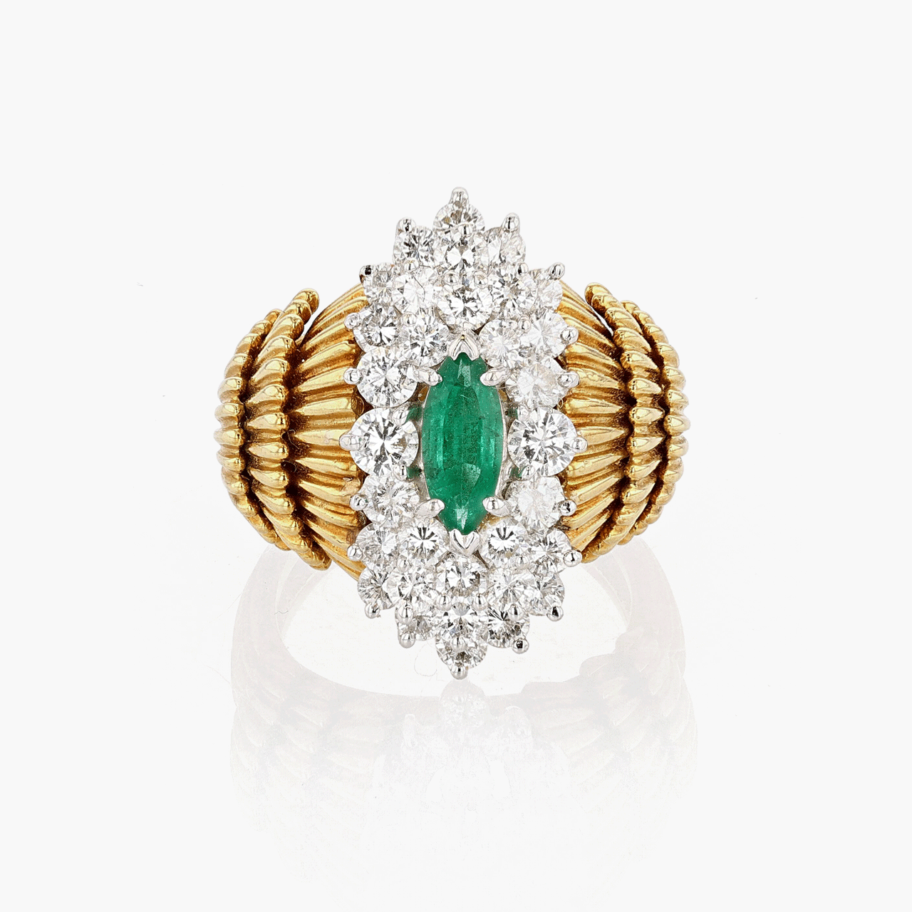 Gold, White Gold, Emerald, and Diamond Ring