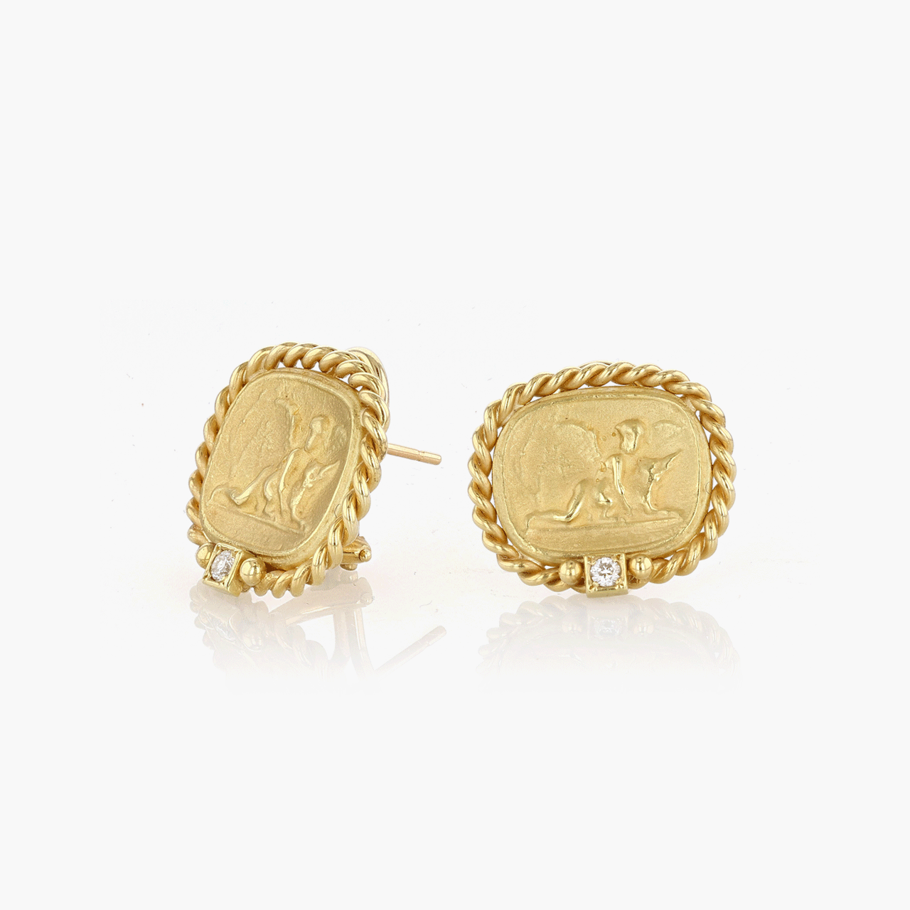 Brushed Gold and Diamond Cherub Earrings