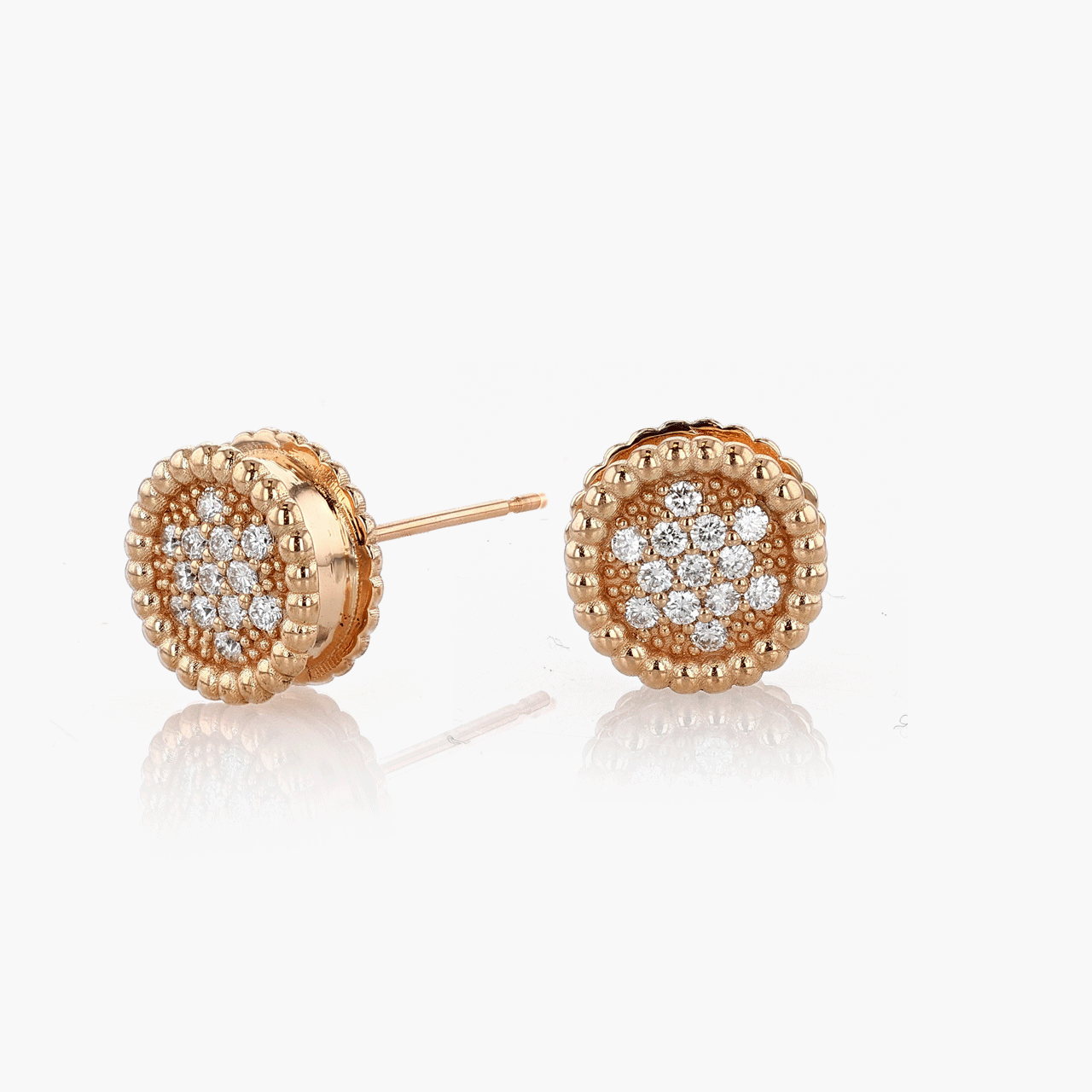 Rose Gold and Diamond Vintage Inspired Button Earrings