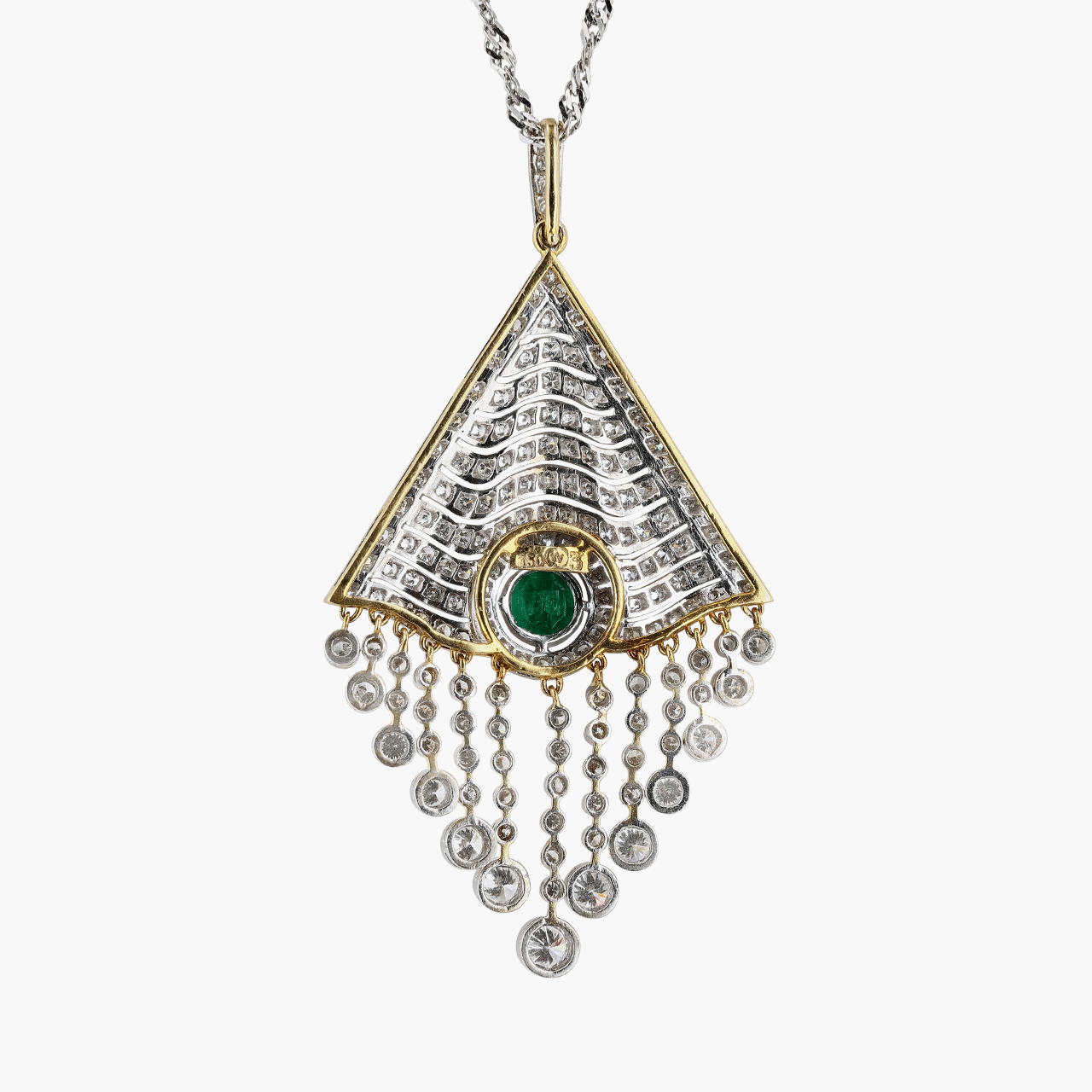 18k Gold Emerald and Diamond Geometric Fringe Pendant