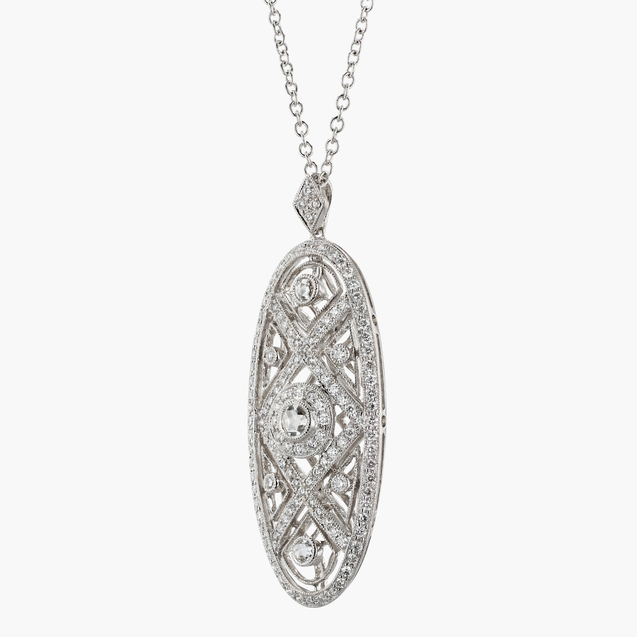 Gold and Diamond Antique Inspired Pendant Necklace