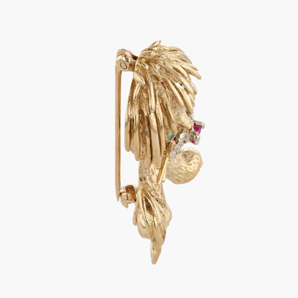 Gold, Diamond, Emerald, and Ruby Lion Brooch