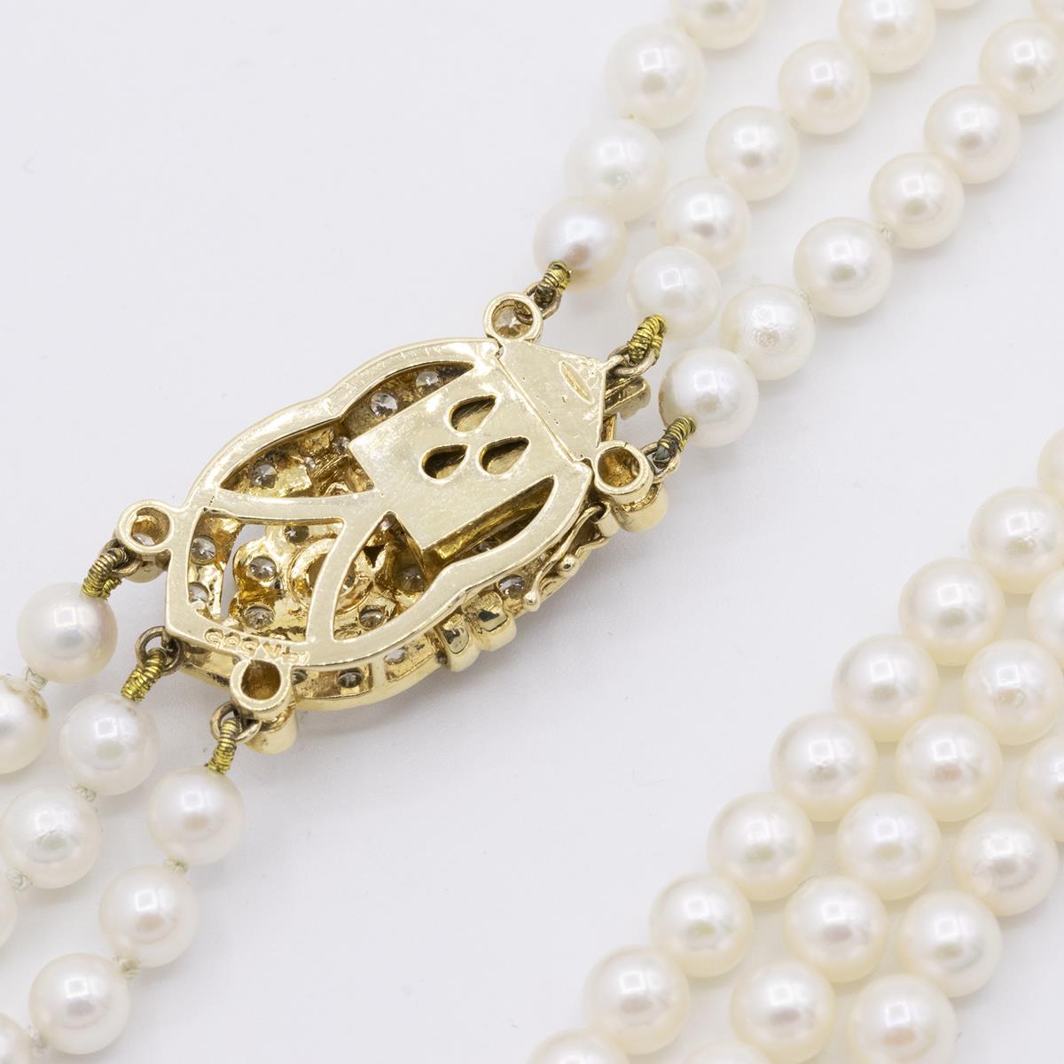 14KT Gold Three Strand Freshwater Pearl Necklace