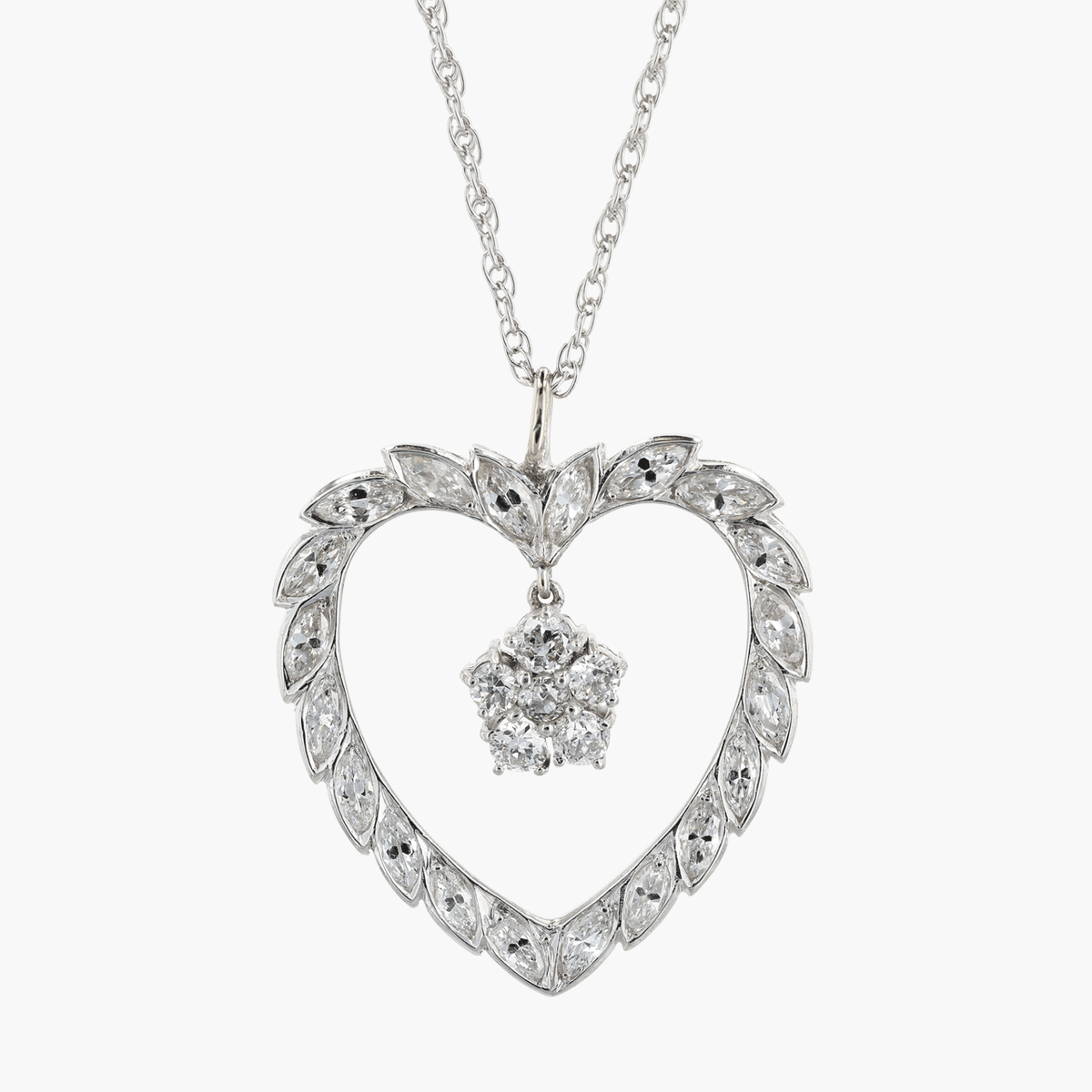 Platinum, White Gold, and Diamond Heart Necklace