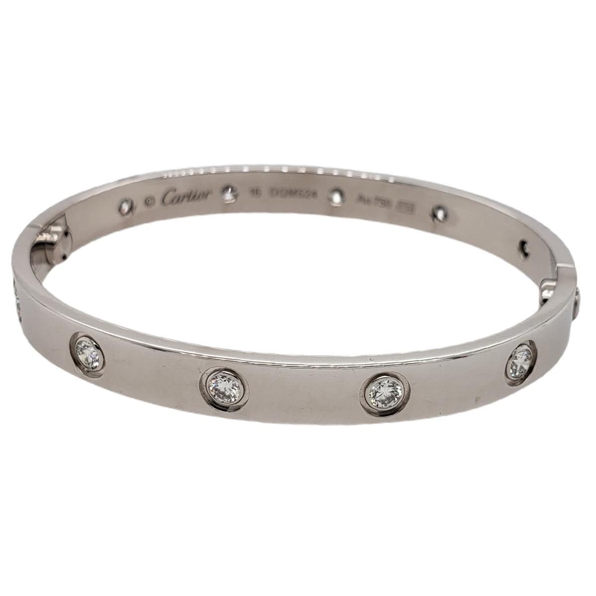 Cartier 18K Wg Love Bracelet W/ 10 Diamonds, Size 16