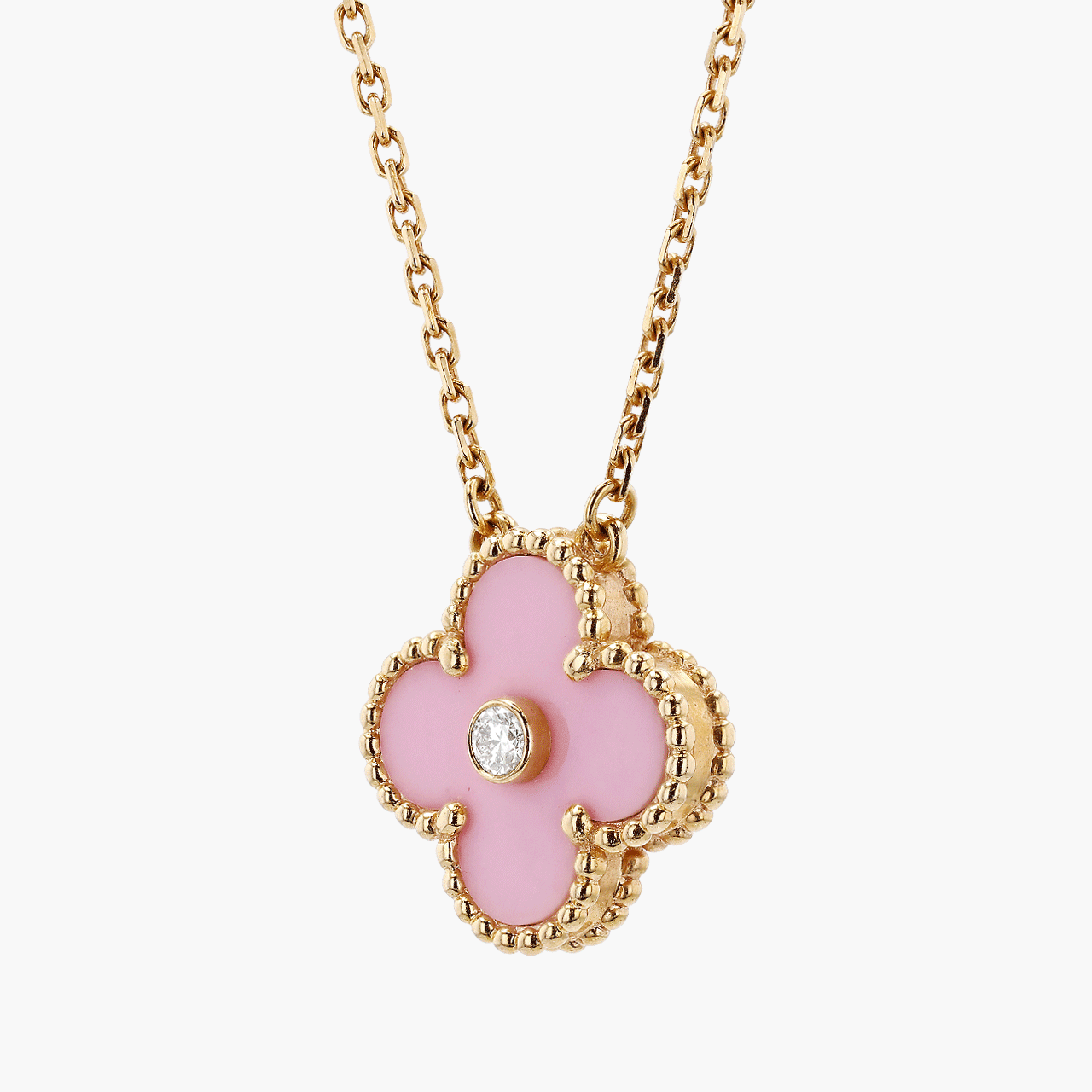 Vintage Van Cleef and Arpels 18k Rose Gold Alhambra Diamond Necklace