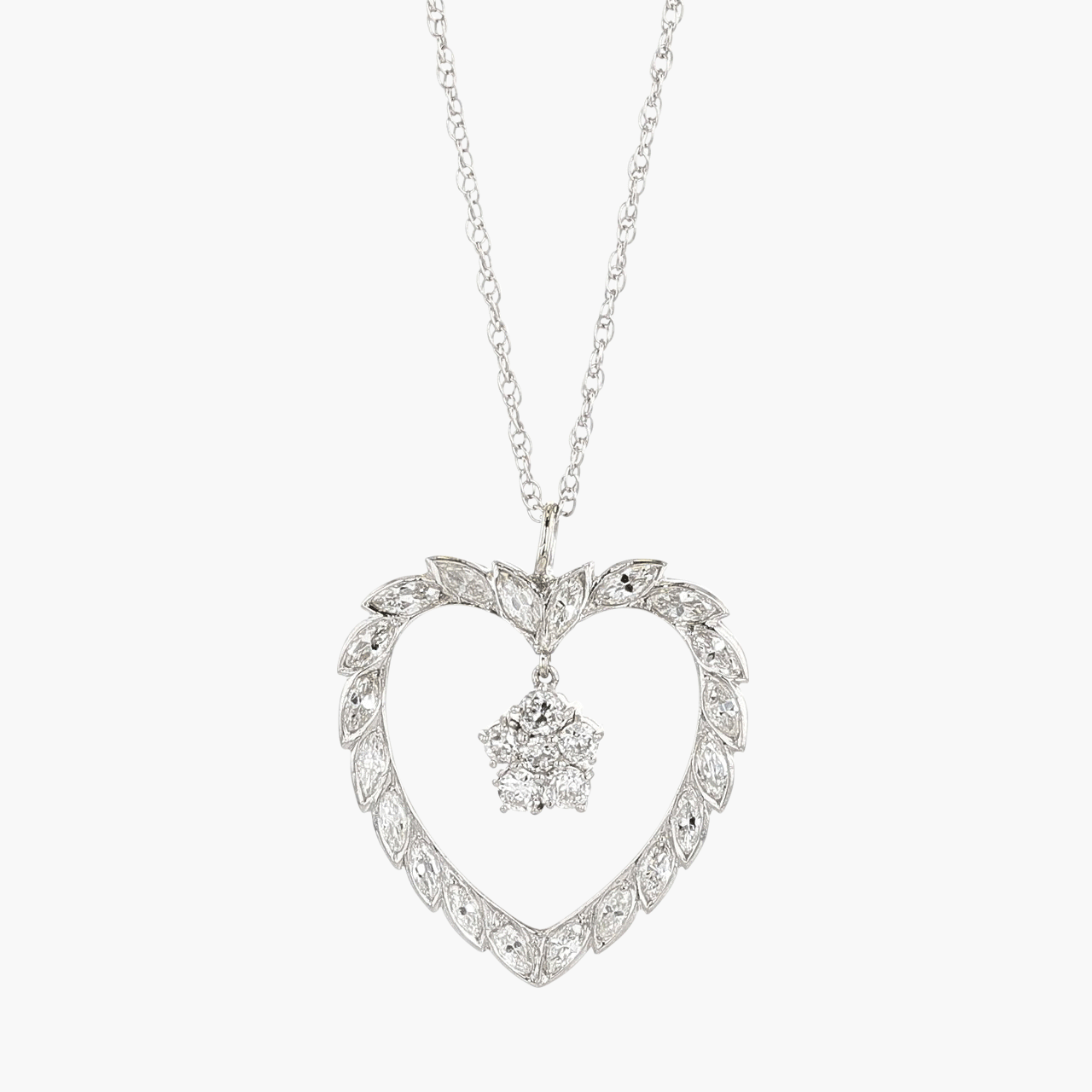 Platinum, White Gold, and Diamond Heart Necklace