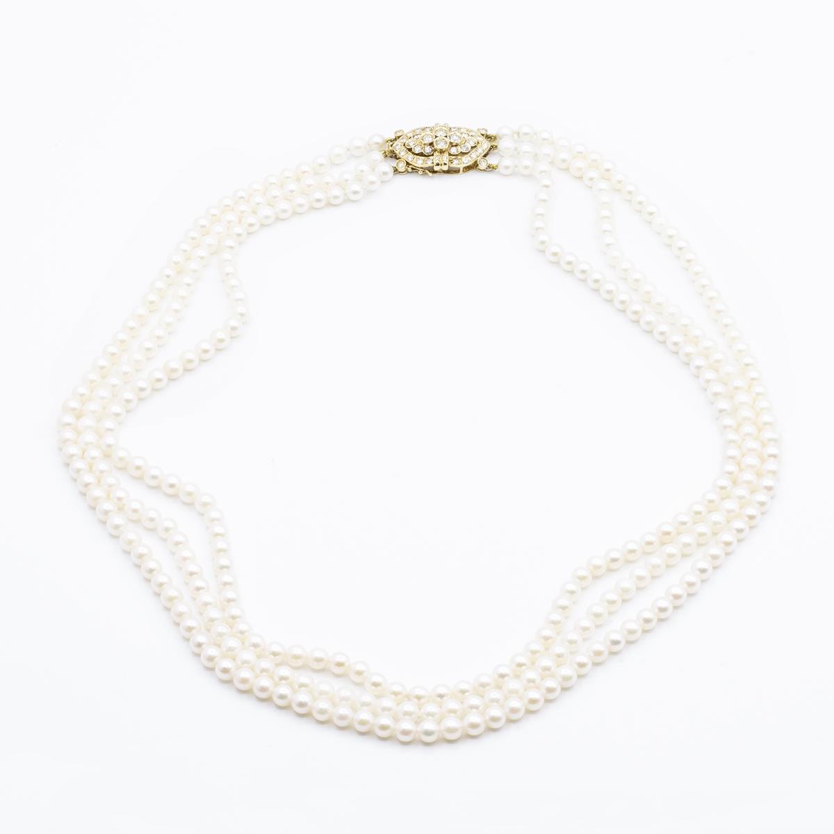 14KT Gold Three Strand Freshwater Pearl Necklace