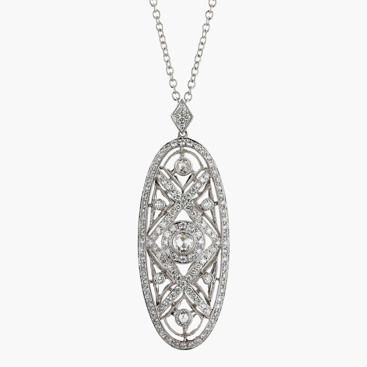 Gold and Diamond Antique Inspired Pendant Necklace