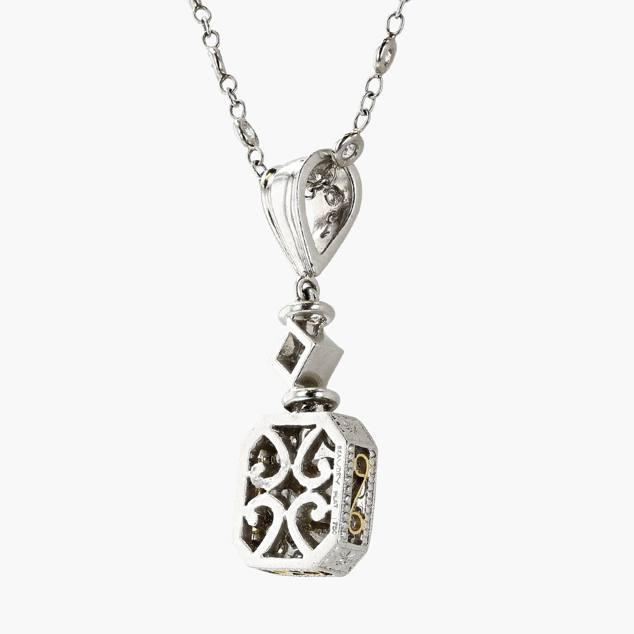 Platinum and 18KT Gold Fancy Radiant 1.02CT Fancy Diamond Necklace
