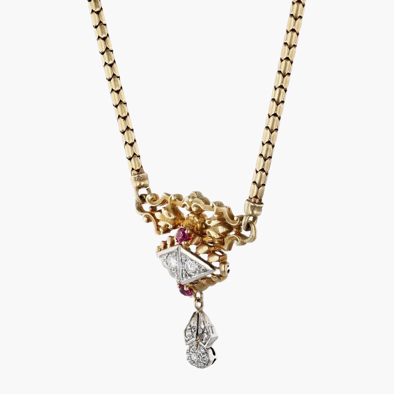 Gold and White Gold Ruby and Diamond Necklace