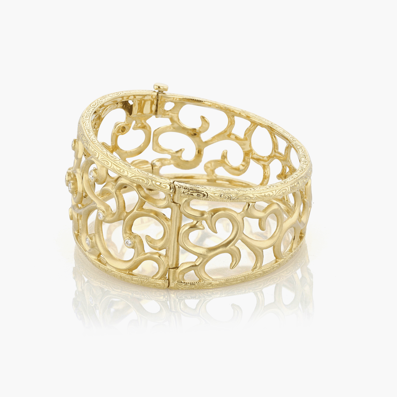 Gold and Diamond Ornate Hinged Bangle