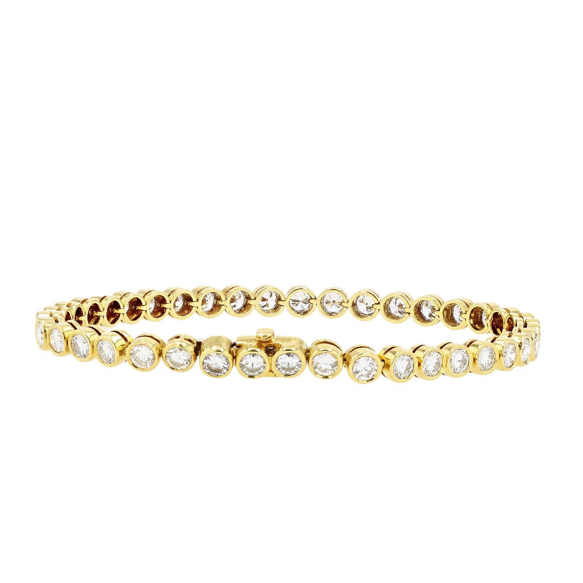 Vintage 18 K Yellow Gold Bezel Set Diamond Bracelet