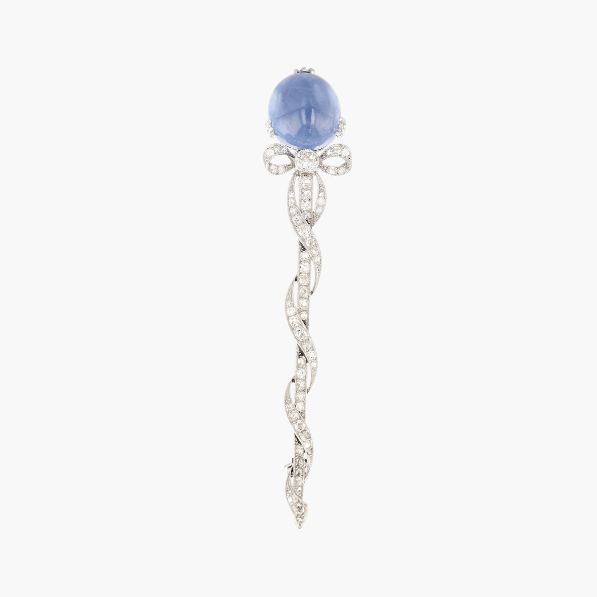 Platinum French Balloon Sapphire and Old Mine Cut Diamond Brooch Circa 1890's