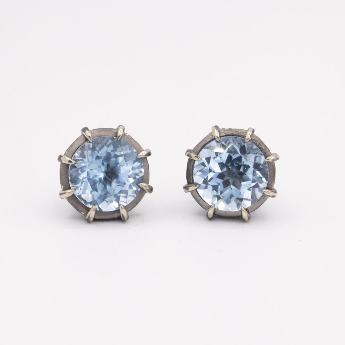 Gemma Collection 14KT Gold Blue Topaz Pushback Stud Earrings