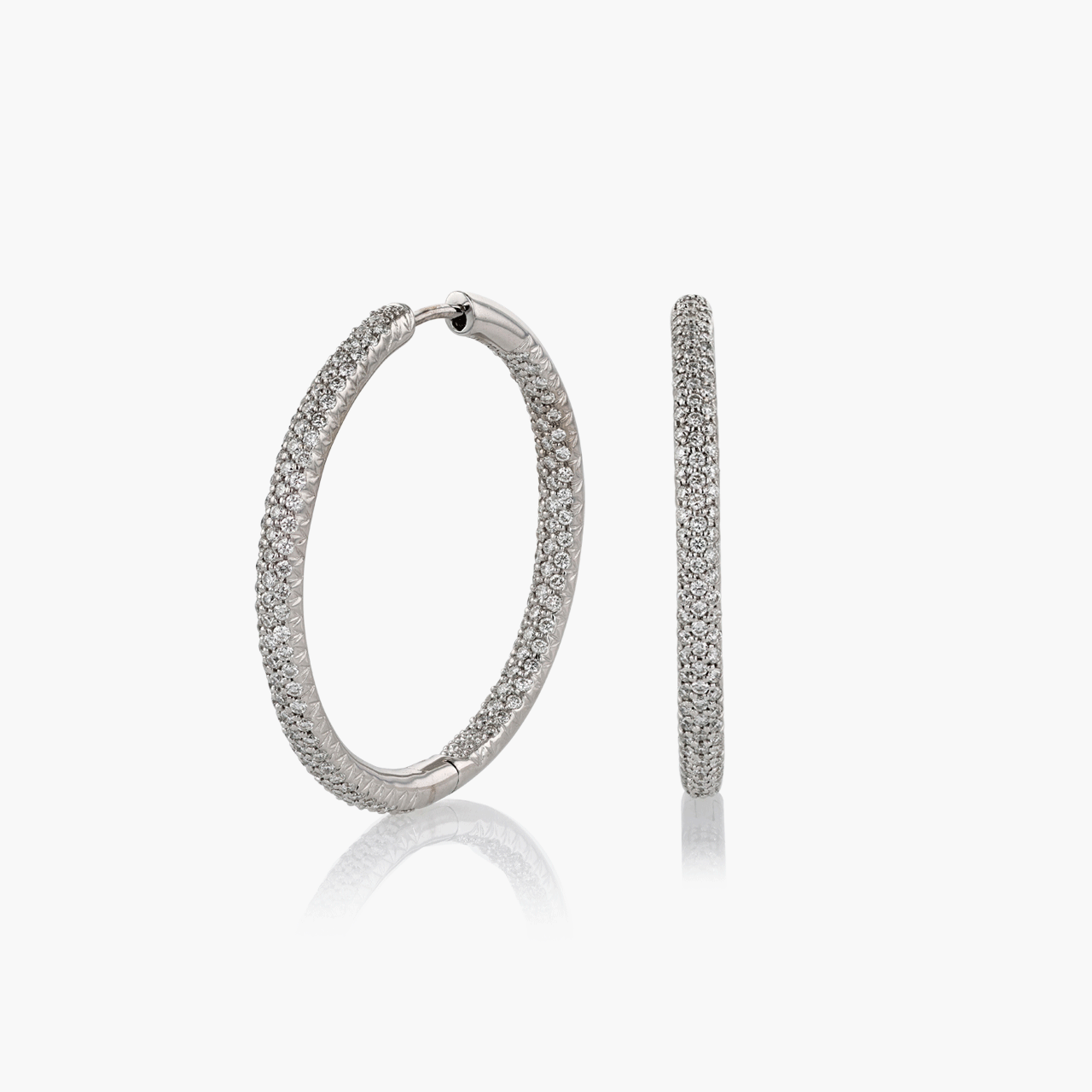 White Gold and Pave Diamond Hoop Earrings