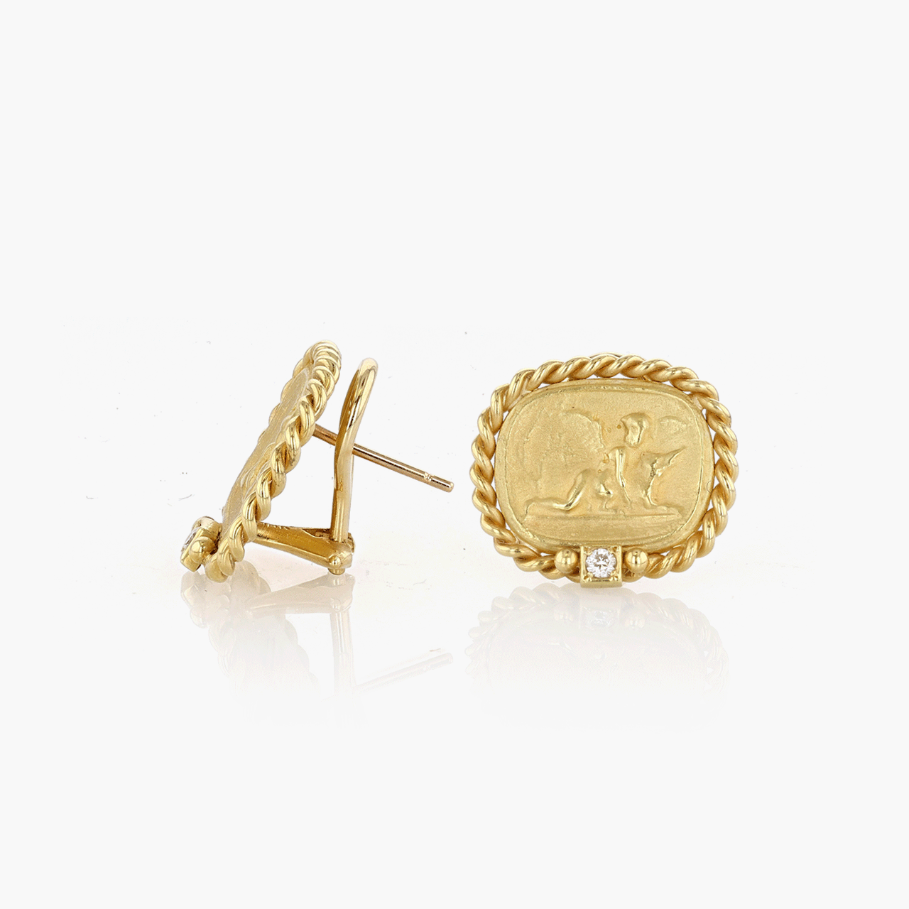 Brushed Gold and Diamond Cherub Earrings