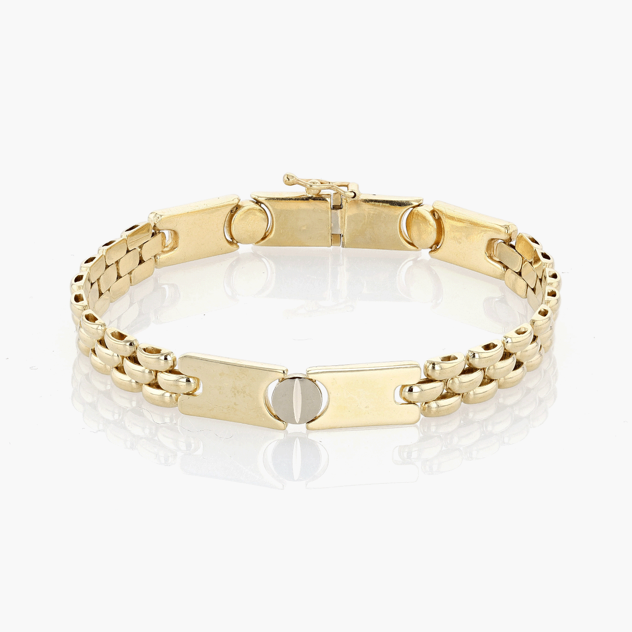 Gold and White Gold Nail Head and Rice Grain Link Bracelet