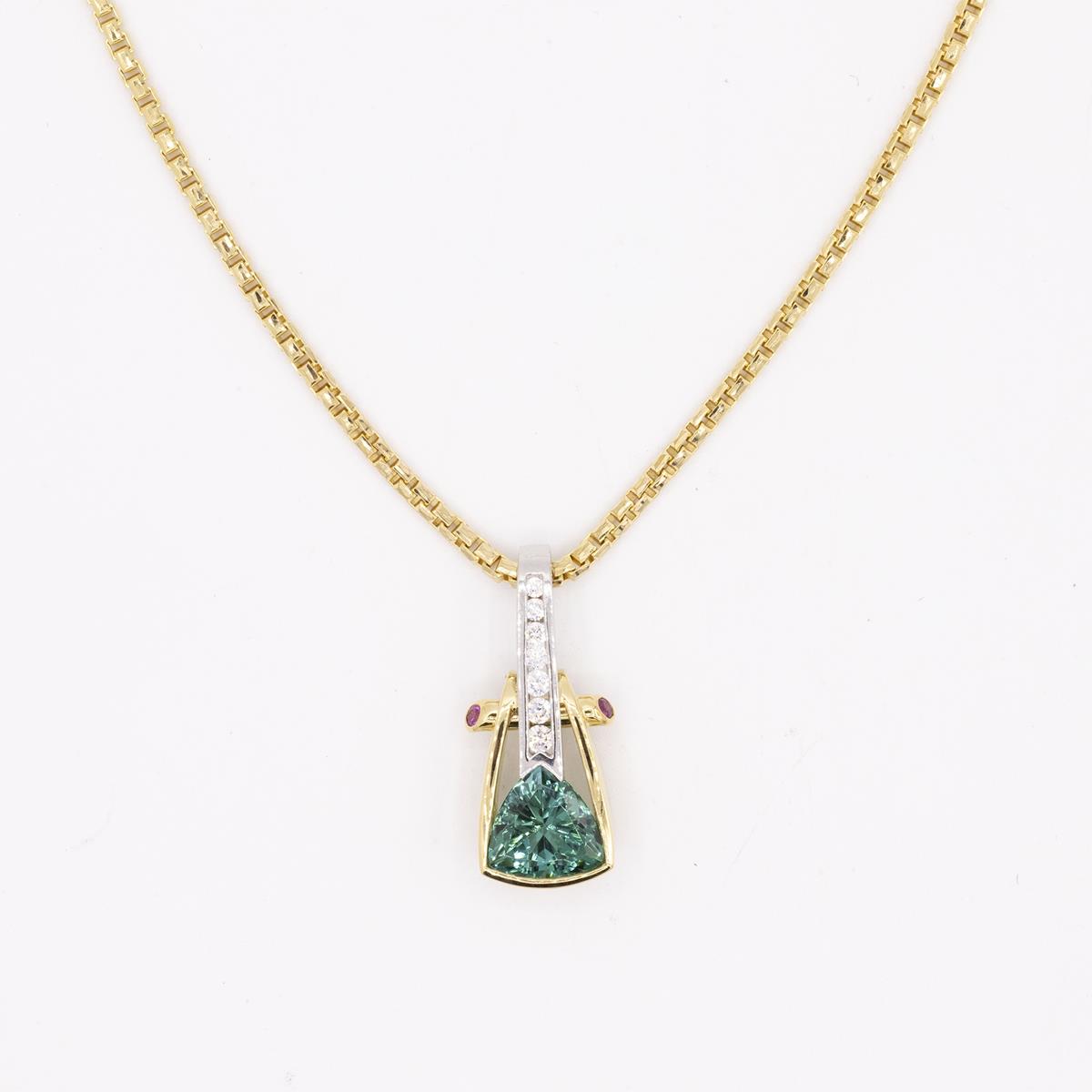 Vintage Richard Krementz Platinum 18KT Gold Tourmaline and Diamond Pendant