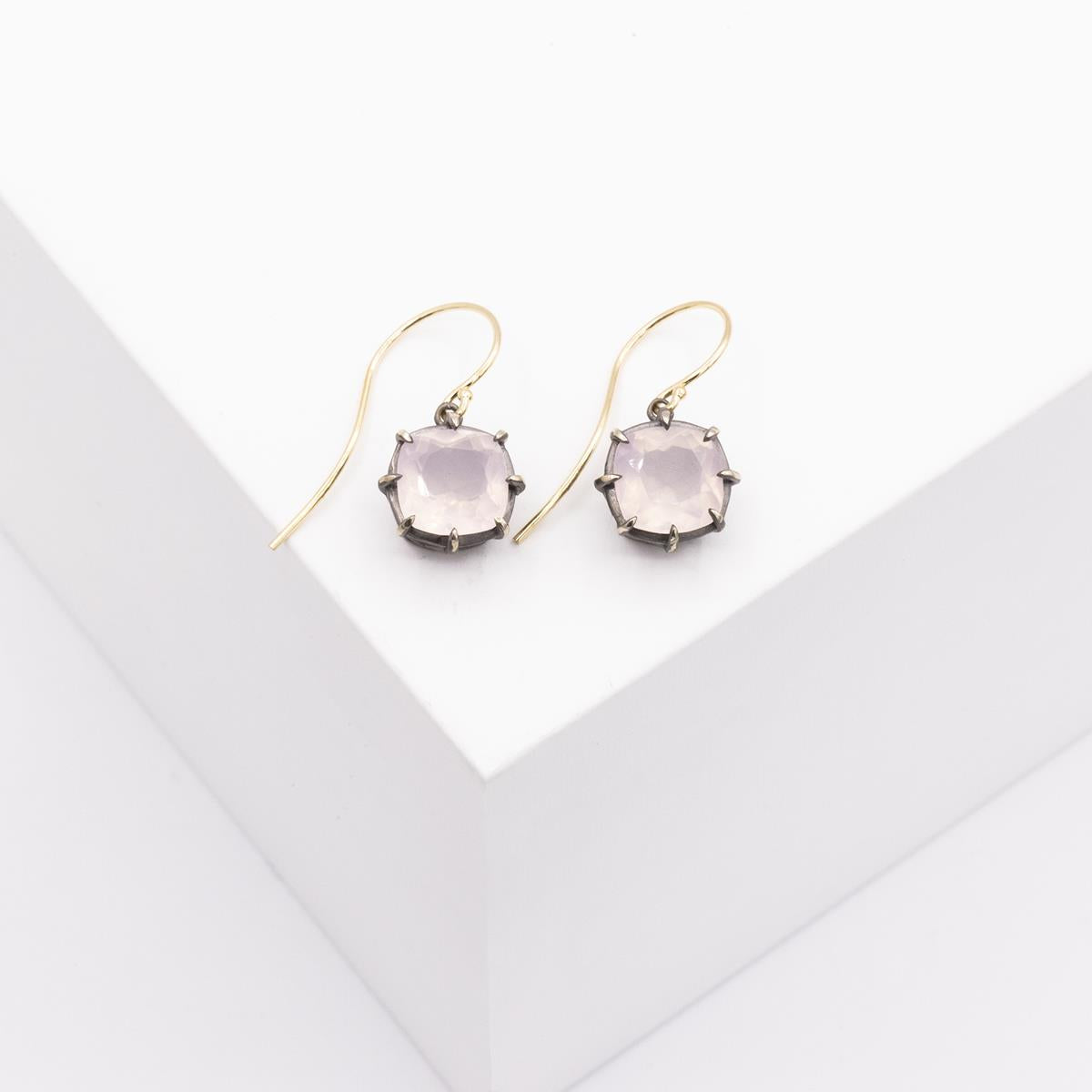 Gemma Collection 14KT Gold Rose Quartz Kidney Back Drop Earrings