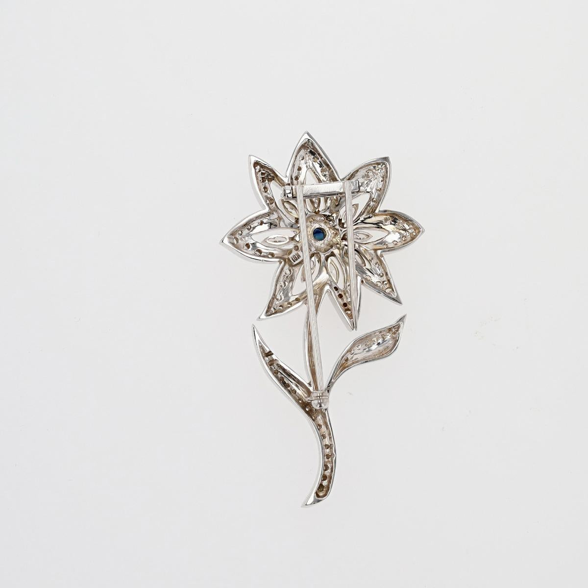 Flower Pin With Diamonds & Sapphires