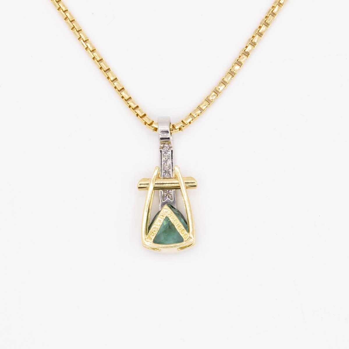 Vintage Richard Krementz Platinum 18KT Gold Tourmaline and Diamond Pendant