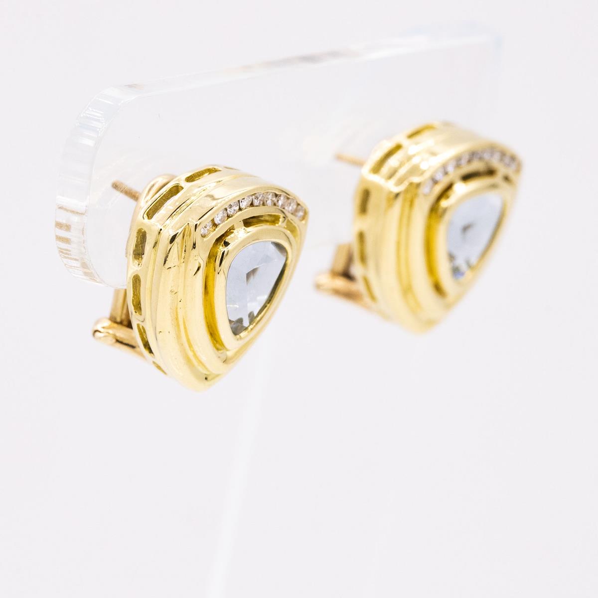 14KT Gold Blue Topaz and Diamond Earrings