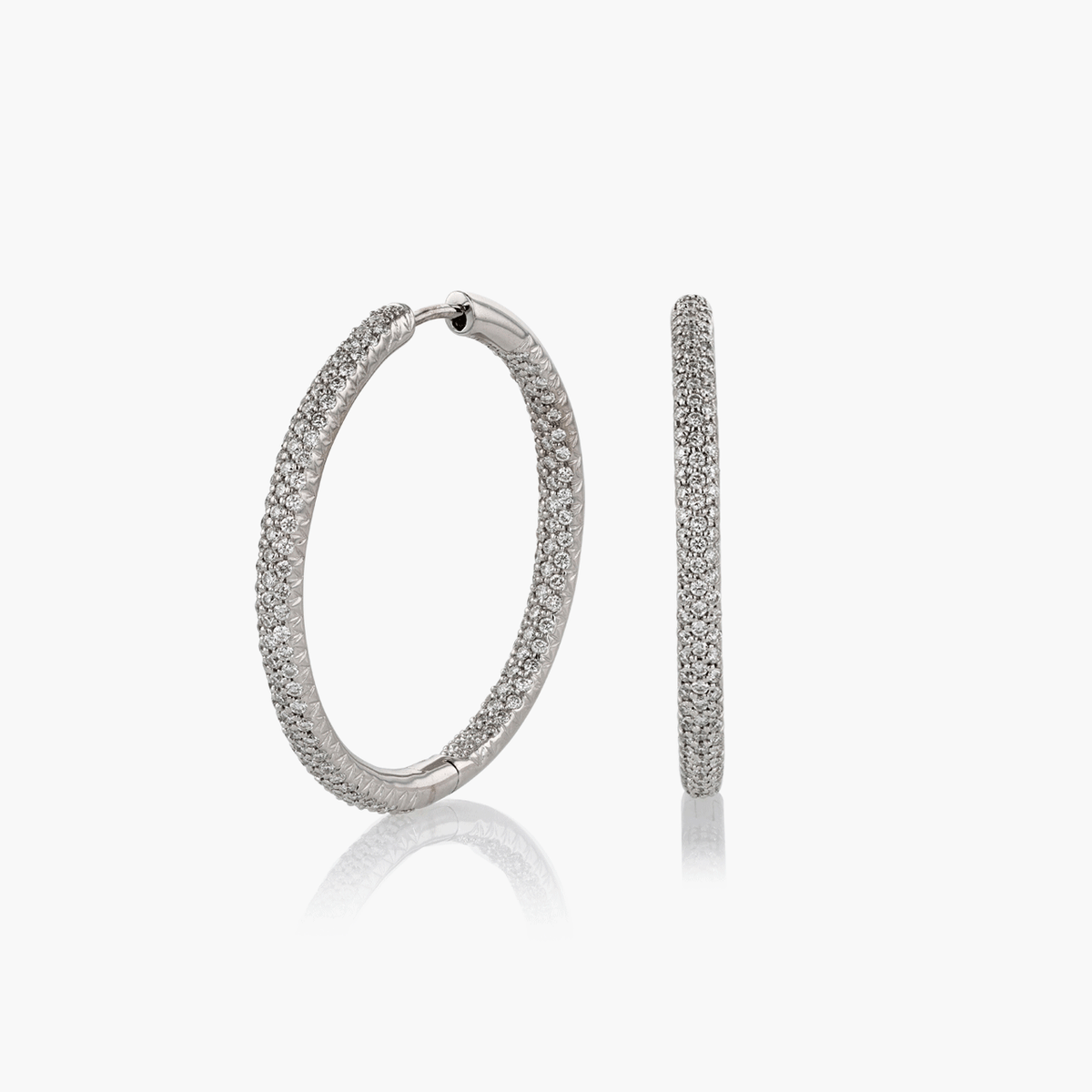 White Gold and Pave Diamond Hoop Earrings