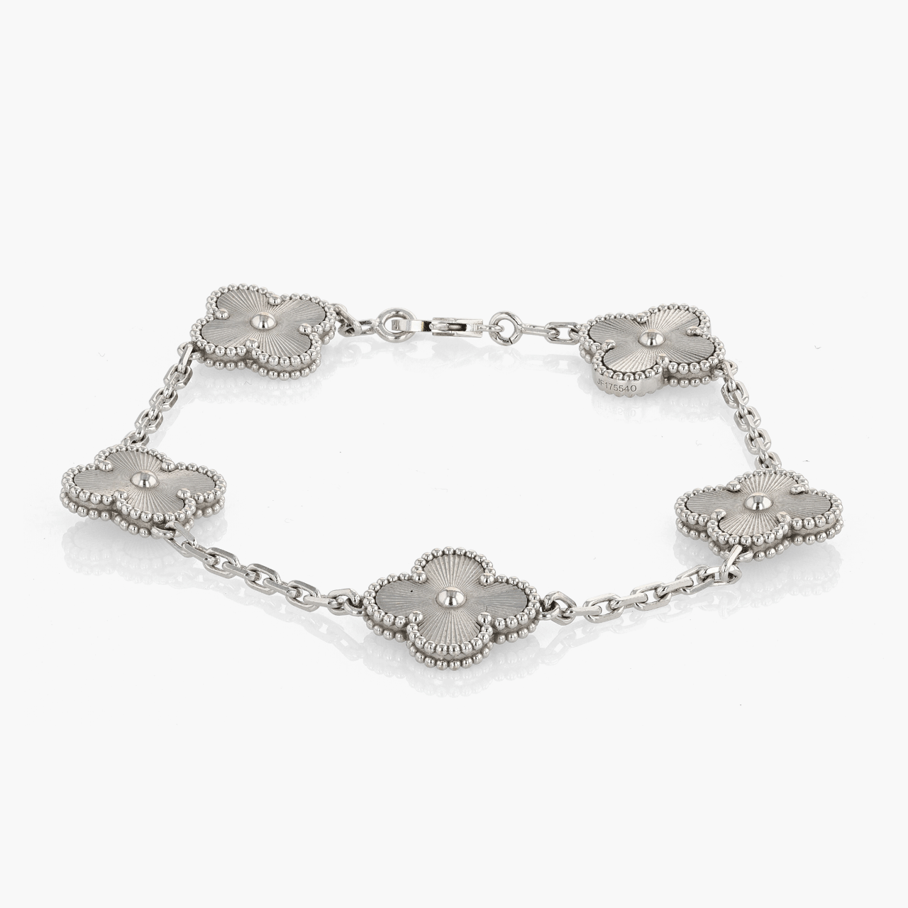 Van Cleef & Arpels White Gold Guilloche 5 Motif Alhambra Bracelet