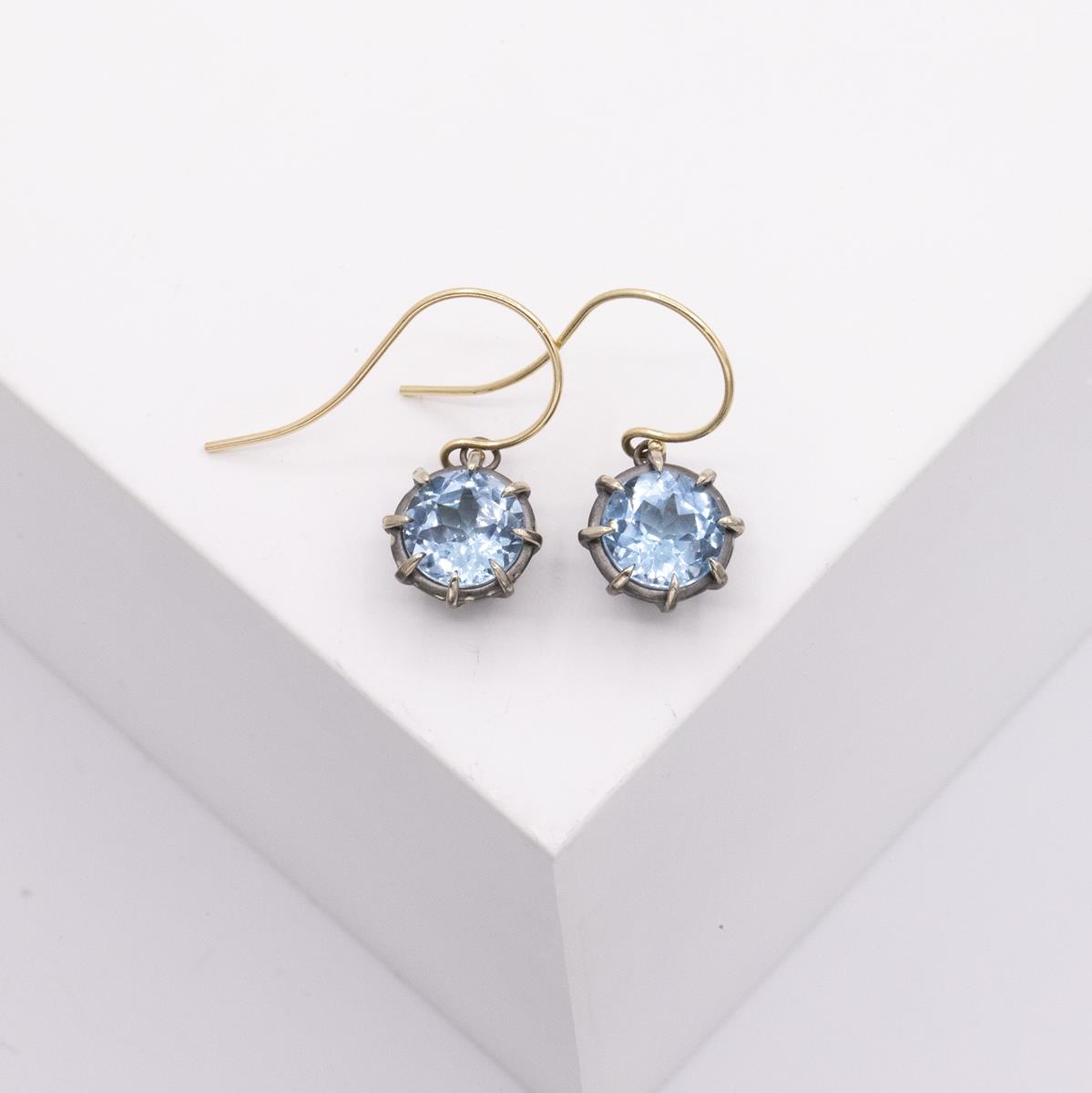 Gemma Collection 14KT Gold Blue Topaz Kidney Back Drop Earrings