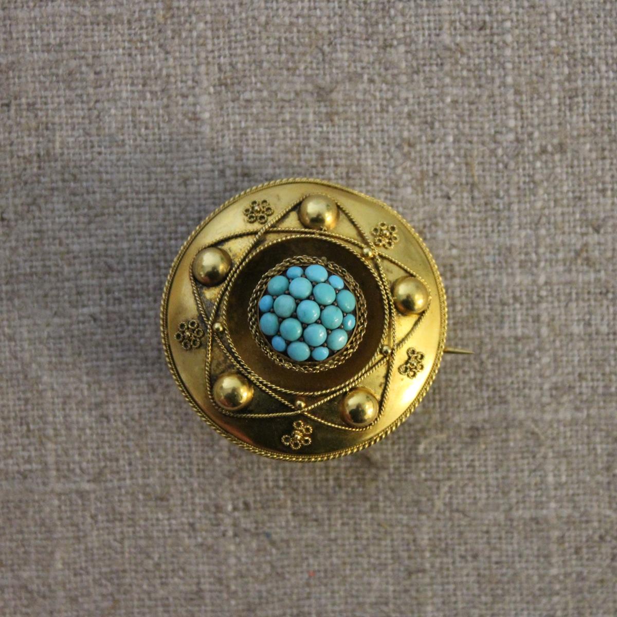 Circa 1880 Victorian Era Cabochon Turquoise Brooch