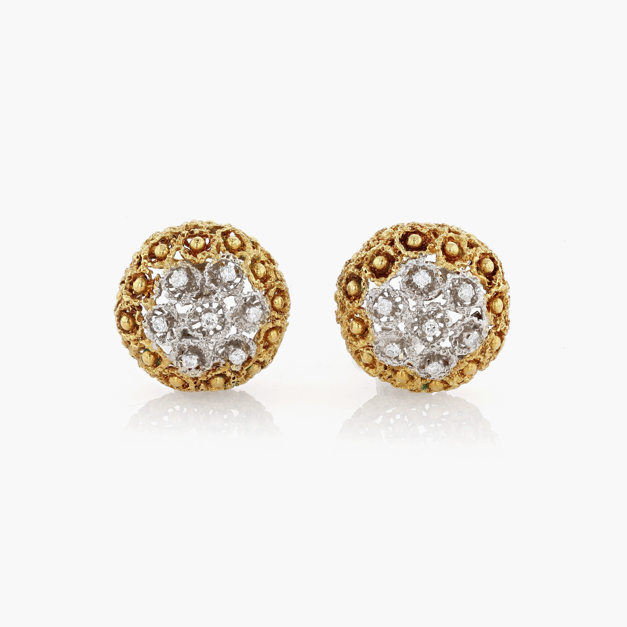 Gold, White Gold, and Diamond Domed Ear Clips