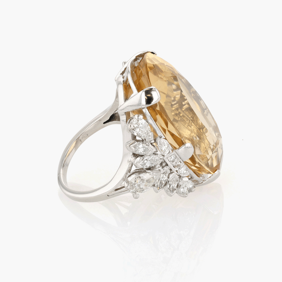 Platinum, Citrine, and Diamond Cocktail Ring
