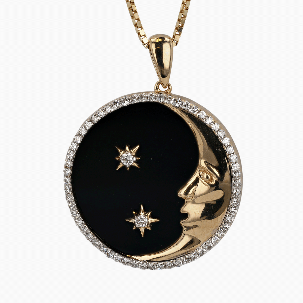Gold, Diamond, and Onyx Pendant Necklace