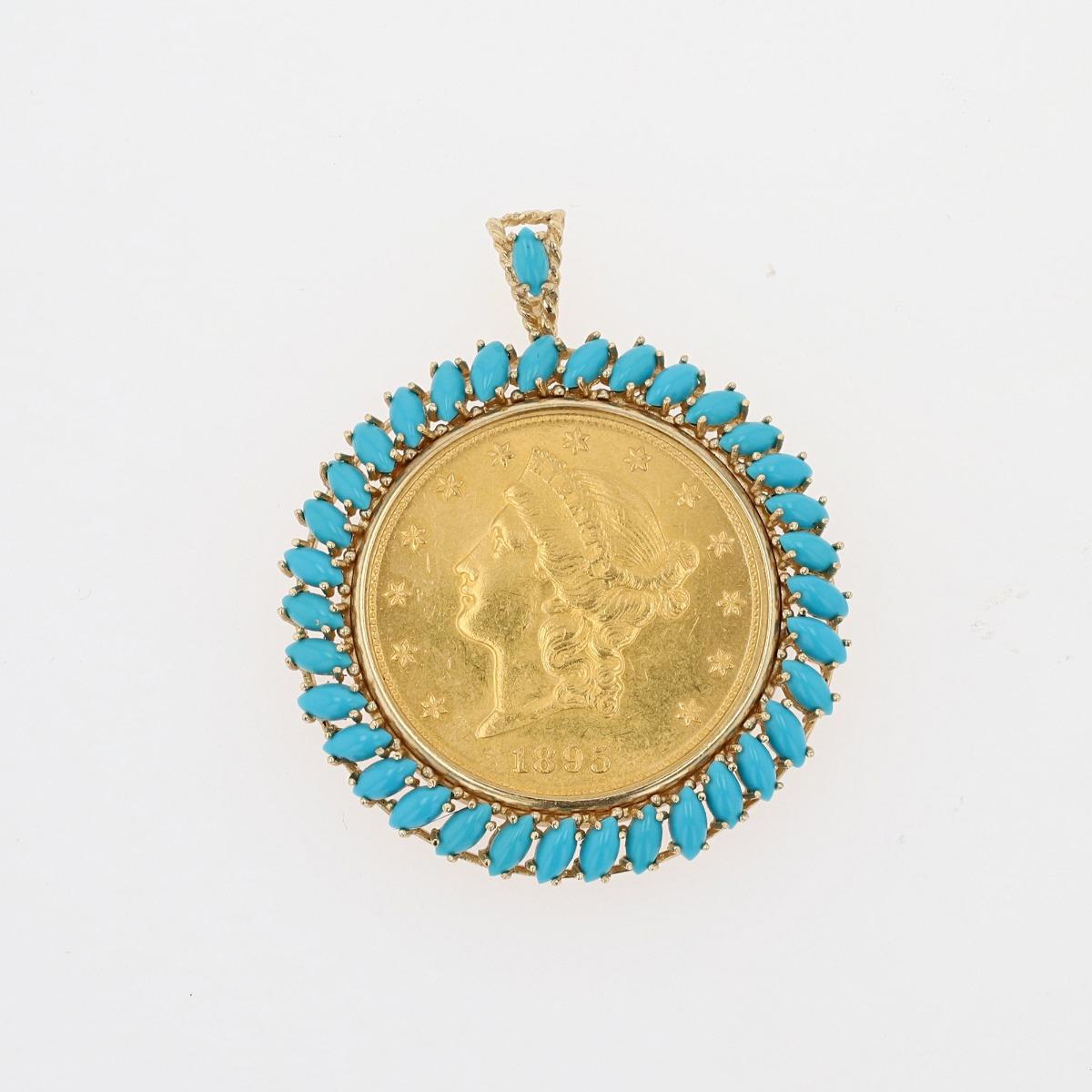 22KT Gold Liberty Coin With Turquoise