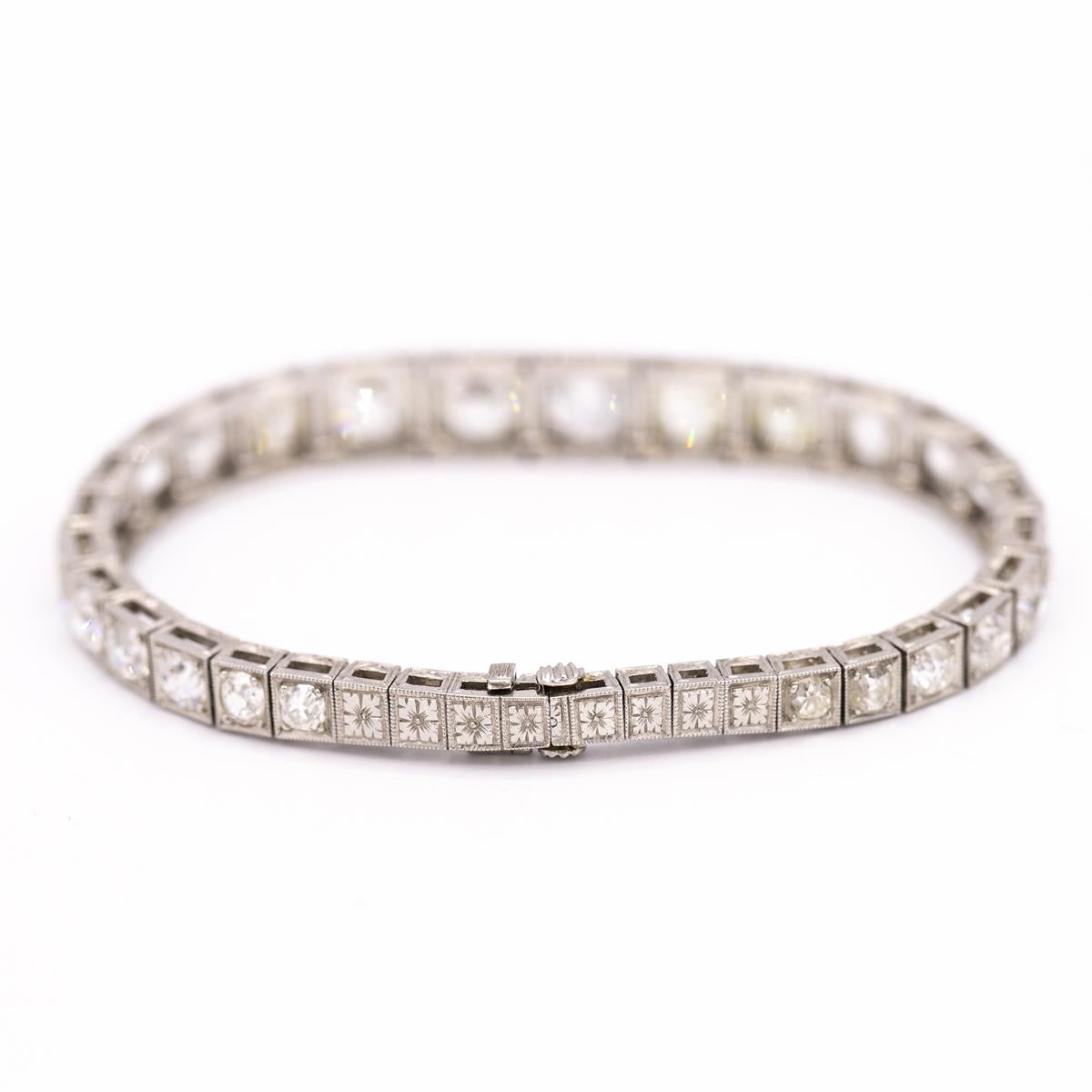 Platinum 12.50 Total Weight Art Deco Diamond Tennis Bracelet