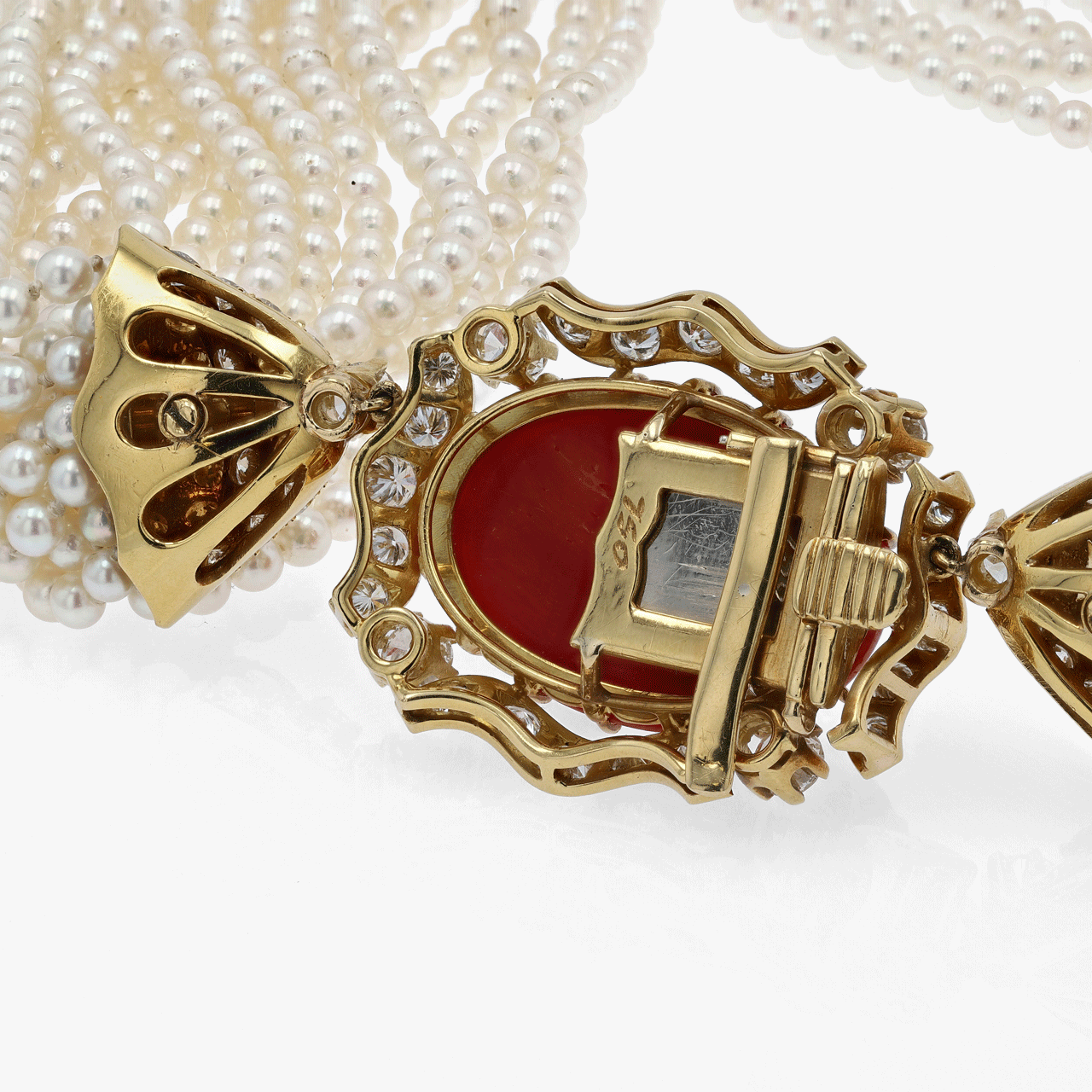 Gold, Diamond, Coral, and Pearl Torsade Necklace