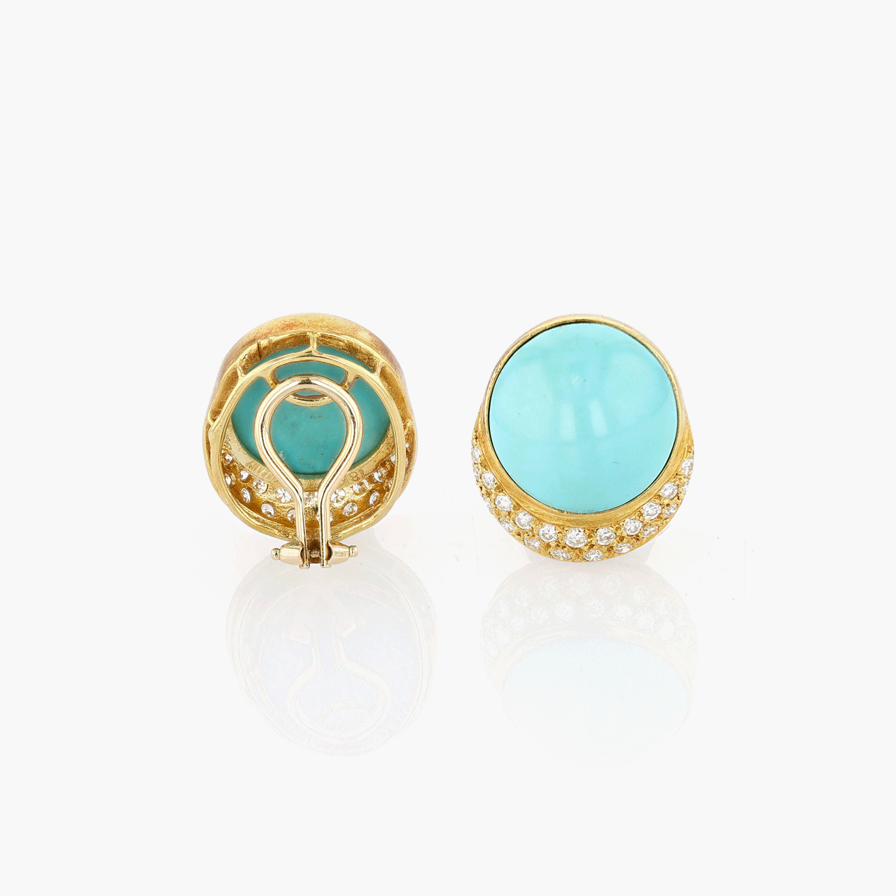 Tiffany & Co. Gold, Turquoise, and Diamond Ear Clips