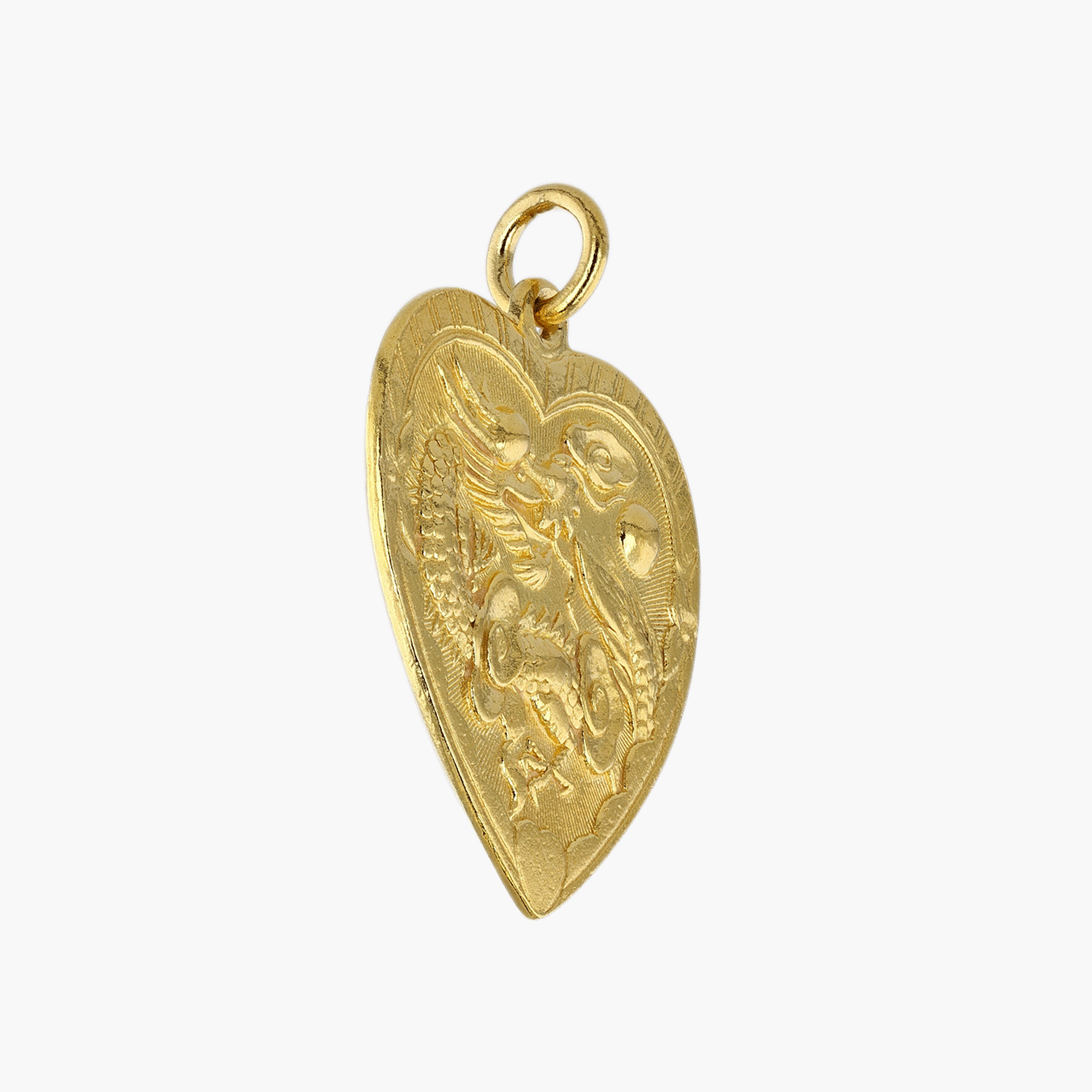 22 Karat Gold Dragon and Phoenix Heart Shaped Charm