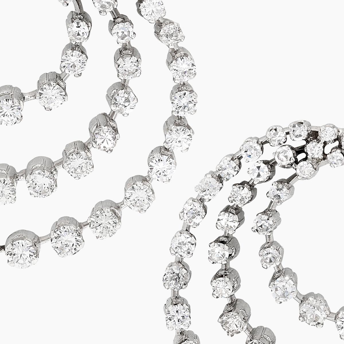 Vintage Platinum Diamond Three Row Earrings