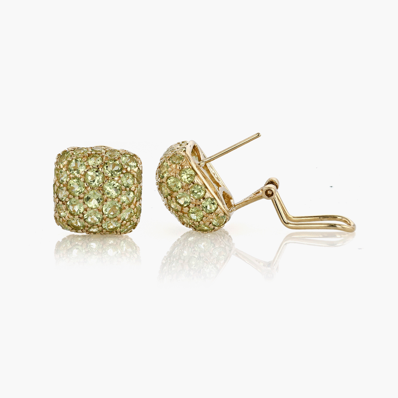 Gold and Pave Peridot Cushion Earrings