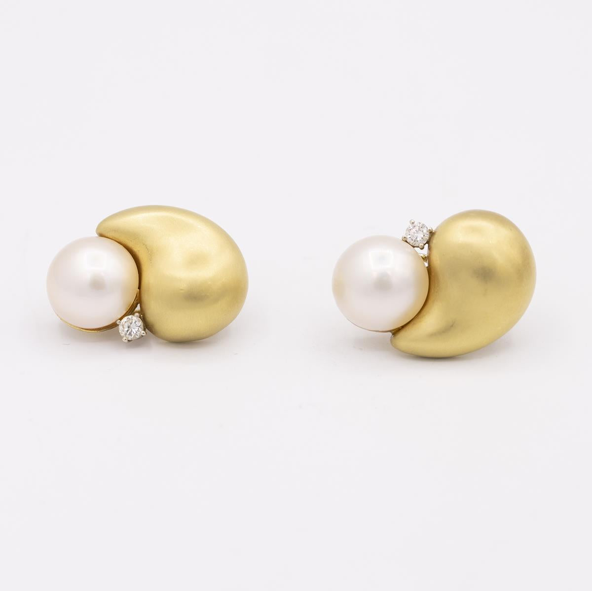 Marlene Stowe 18KT Gold Mabe Pearl and Diamond Earrings