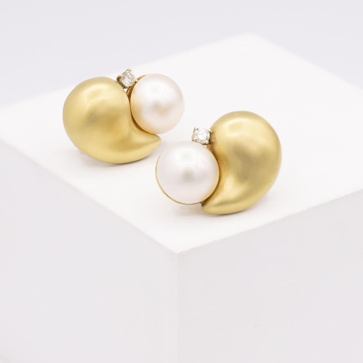 Marlene Stowe 18KT Gold Mabe Pearl and Diamond Earrings