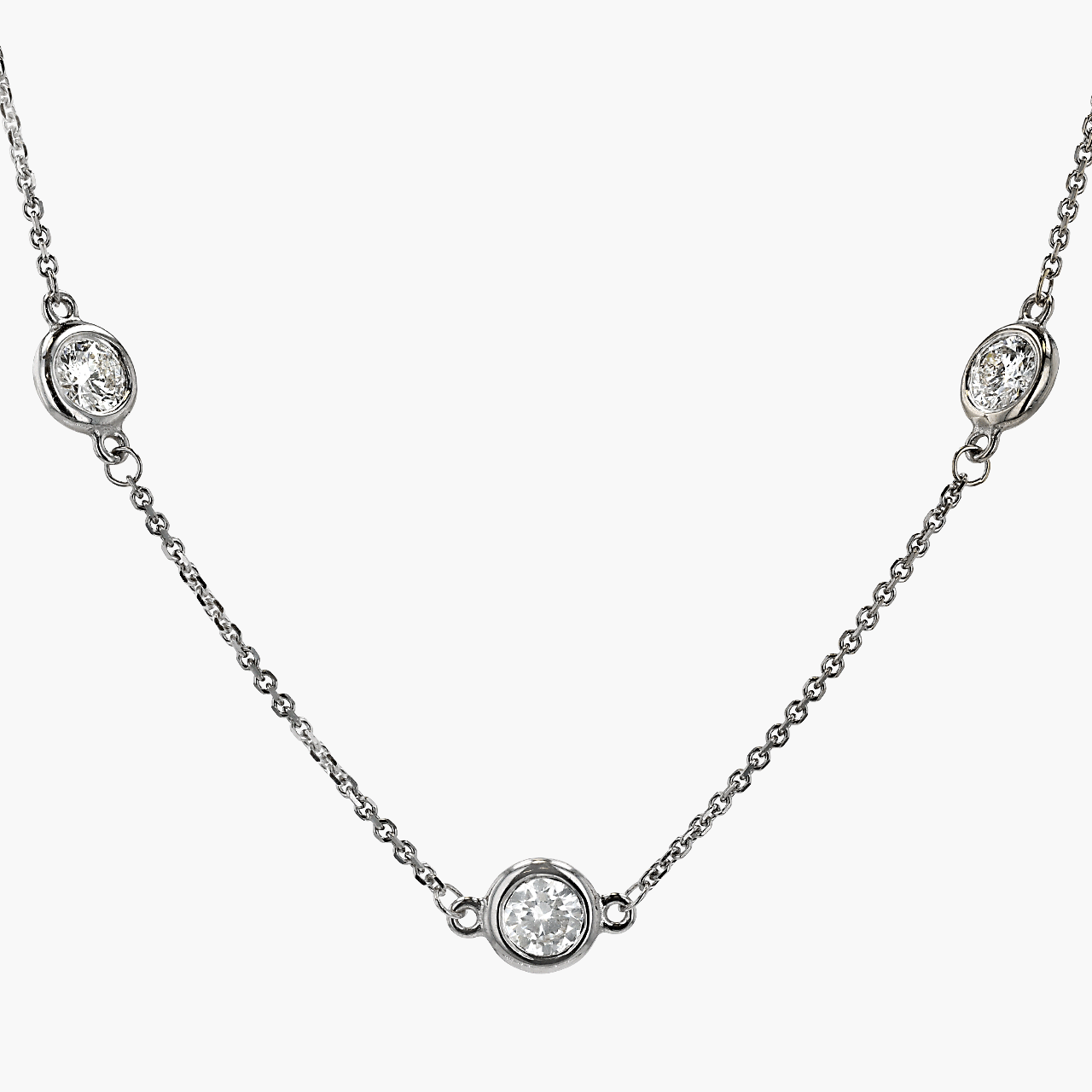 White Gold and Diamond Bezel Diamond Station Necklace