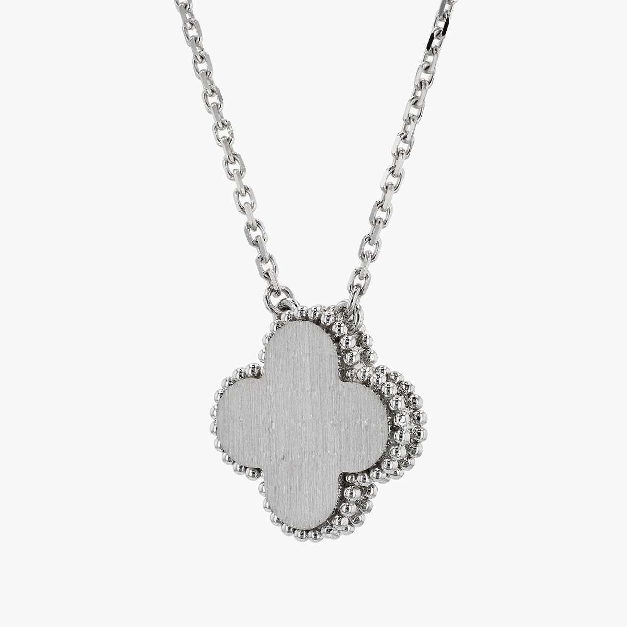 Vintage Van Cleef and Arpels 18k Rose White Gold Guilloché Alhambra Diamond Necklace