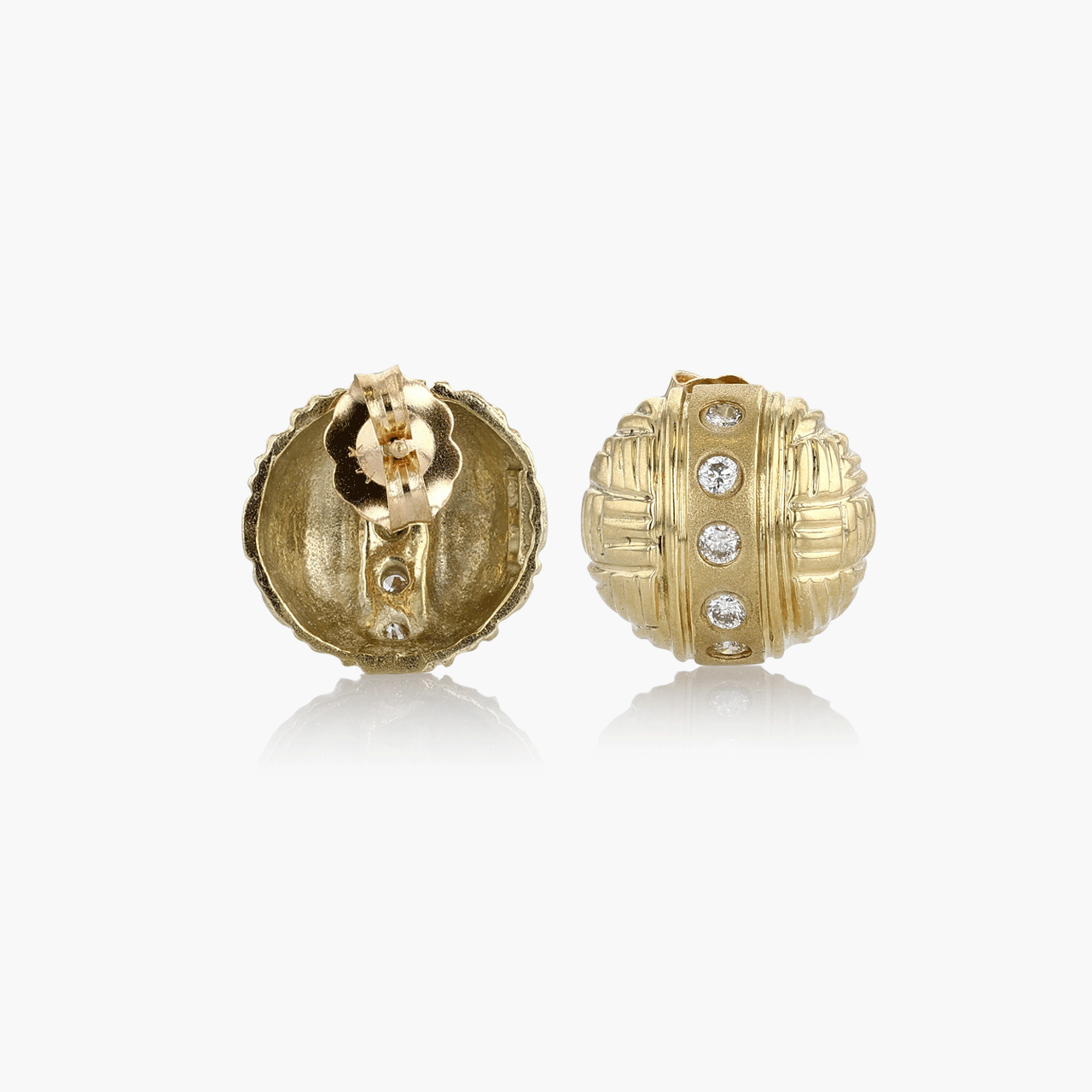 Gold and Diamond Domed Button Earrings