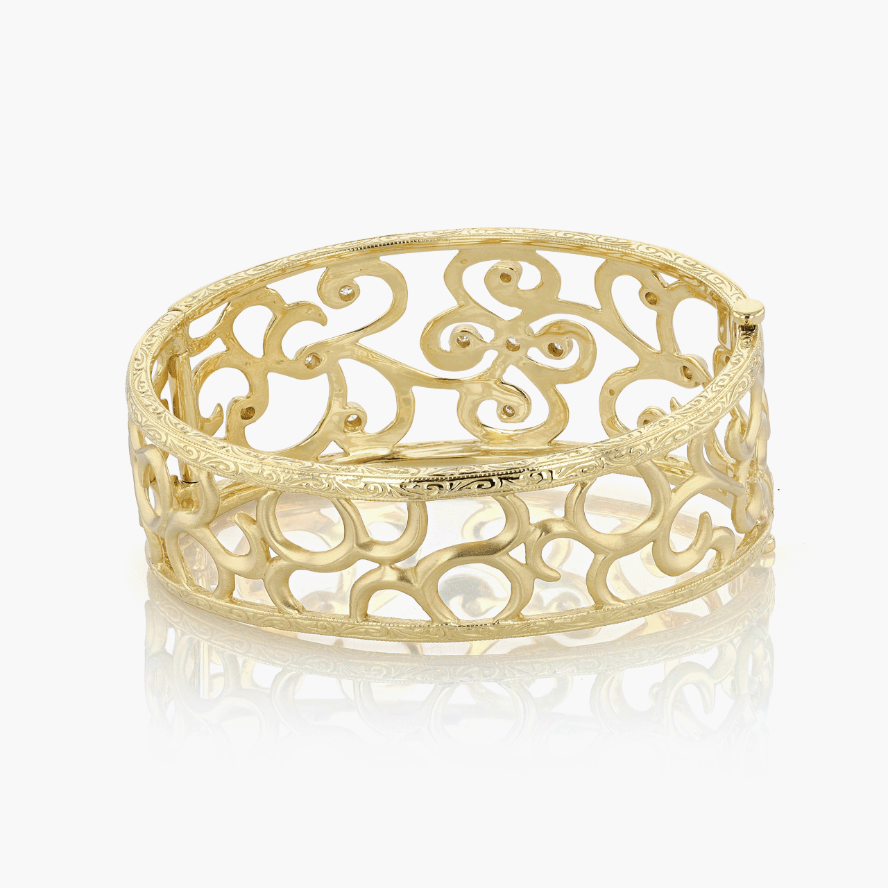 Gold and Diamond Ornate Hinged Bangle