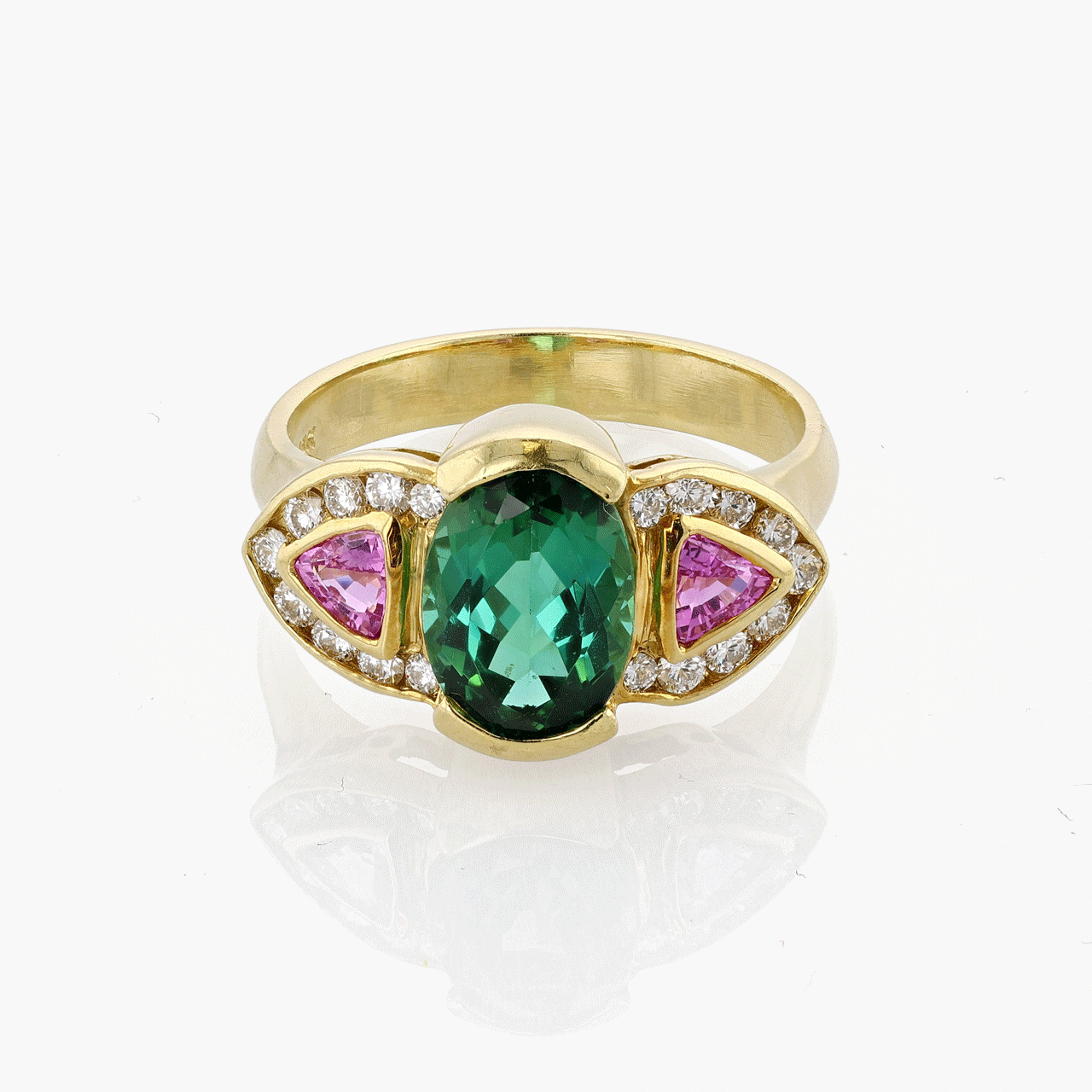 18k Gold Green Tourmaline and Pink Sapphire Ring